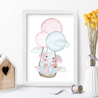 4149g quadro decorativo infantil elefantinho com balões realista