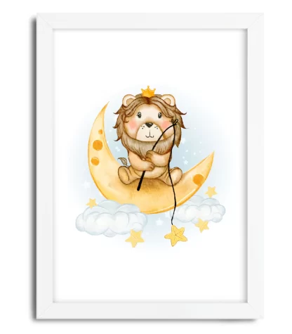 4154g quadro decorativo infantil rei leão pecando estrelas moldura branca