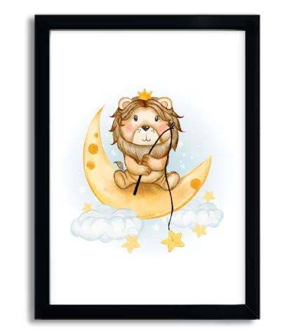 4154g quadro decorativo infantil rei leão pecando estrelas moldura preta