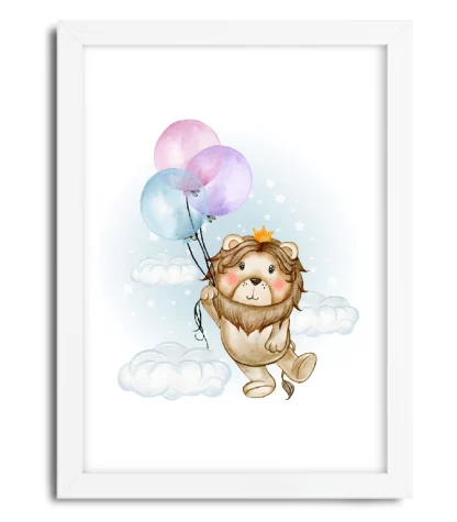4155g quadro decorativo infantil rei leão com balões moldura branca