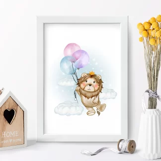 4155g quadro decorativo infantil rei leão com balões realista