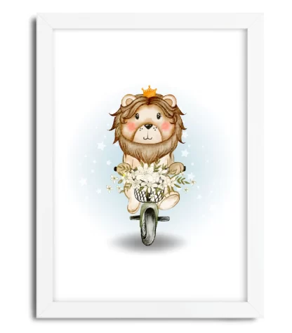 4157g quadro decorativo infantil rei leão de bike moldura branca