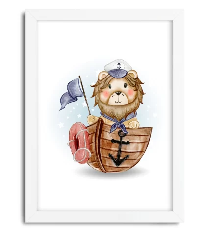 4158g quadro decorativo infantil rei leão capitão de barco moldura branca