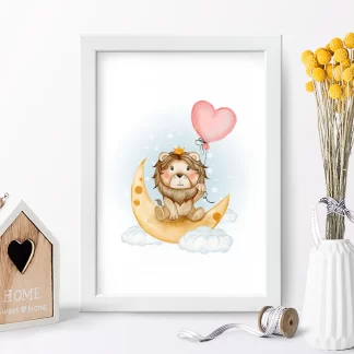 4159g quadro decorativo infantil rei leão na lua com balão realista