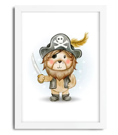 4162g quadro decorativo infantil rei leão pirata moldura branca