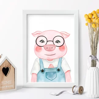 4163g quadro decorativo infantil retrato do porquinho realista
