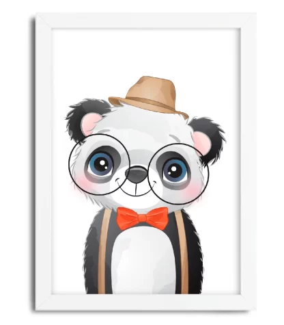 4179g3 quadro decorativo infantil ursinho panda moldura branca