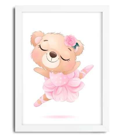 4193g1 quadro decorativo infantil ursinha bailarina rosa moldura branca
