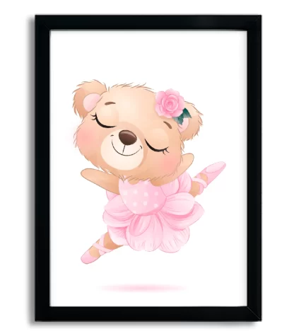 4193g1 quadro decorativo infantil ursinha bailarina rosa moldura preta