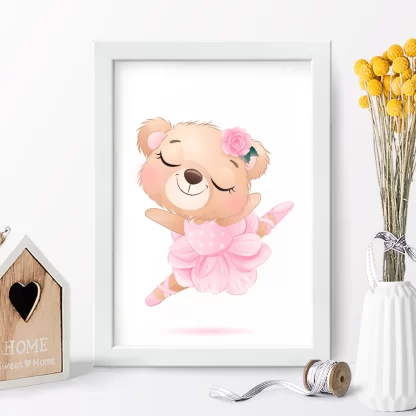 4193g1 quadro decorativo infantil ursinha bailarina rosa realista