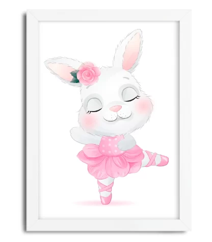 4193g2 quadro decorativo infantil coelhinha bailarina rosa moldura branca