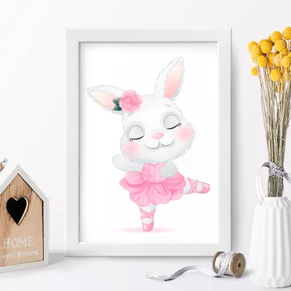 4193g2 quadro decorativo infantil coelhinha bailarina rosa realista