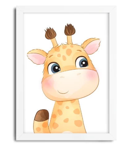 4194g1 quadro decorativo infantil girafinha bebe moldura branca