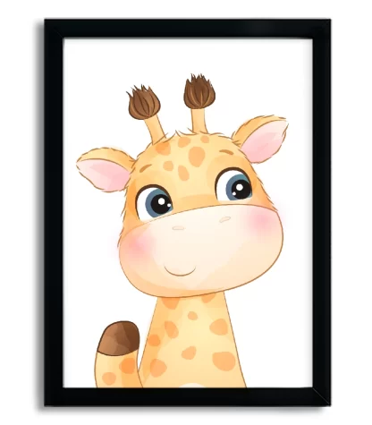 4194g1 quadro decorativo infantil girafinha bebe moldura preta