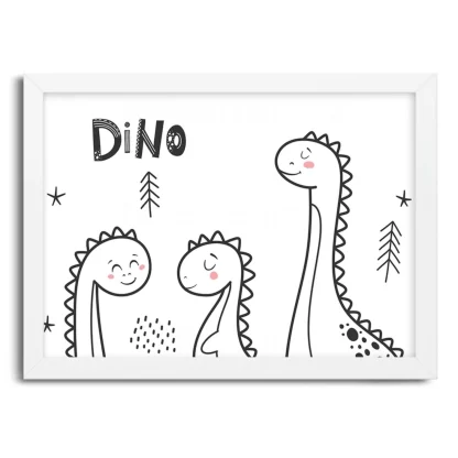 4196g2 quadro decorativo infantil dinossauros dino moldura branca