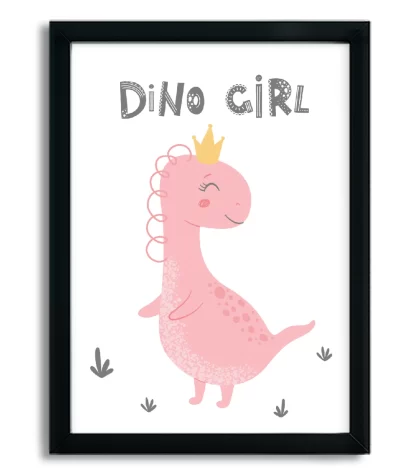 4197g1 quadro decorativo infantil dinossauro dino girl moldura preta