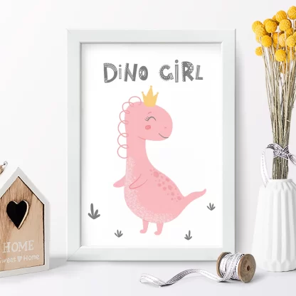 4197g1 quadro decorativo infantil dinossauro dino girl realista