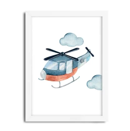 quadro helicoptero infantil moldura branca