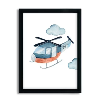 quadro helicoptero infantil moldura preta