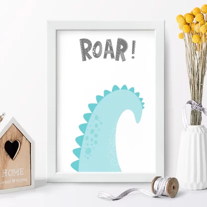 4197g2 quadro decorativo infantil dinossauro azul realista