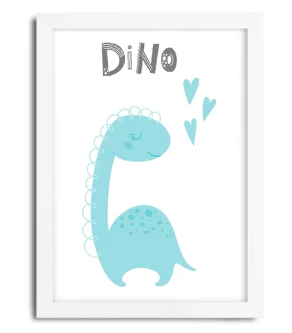 4197g3 quadro decorativo infantil dinossauro dino azul moldura branca