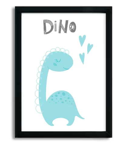 4197g3 quadro decorativo infantil dinossauro dino azul moldura preta