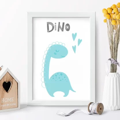 4197g3 quadro decorativo infantil dinossauro dino azul realista