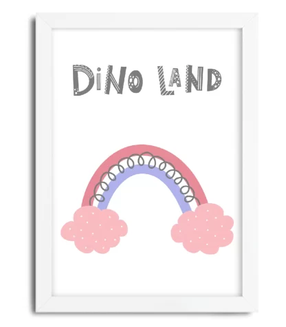 4197g4 quadro decorativo infantil dinossauro dino land moldura branca