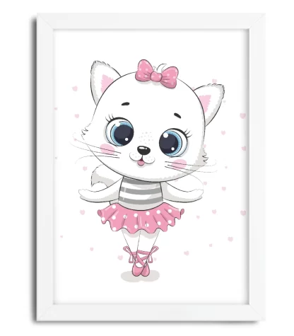 4198g quadro decorativo infantil gatinha bailarina moldura branca