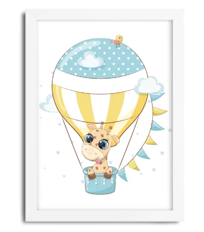 4206g quadro decorativo infantil girafinha em balão moldura branca