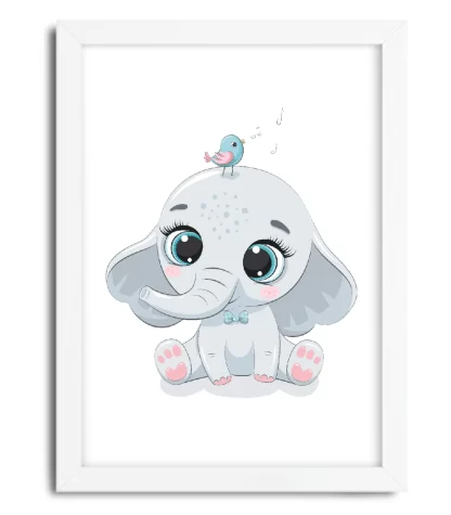 4212g quadro decorativo infantil elefantinho bebe moldura branca