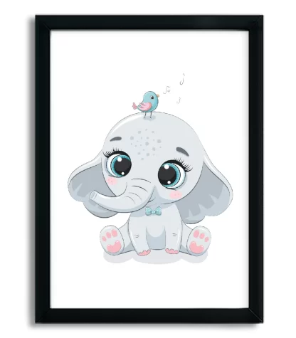 4212g quadro decorativo infantil elefantinho bebe moldura preta
