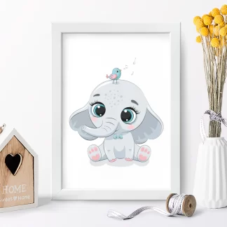 4212g quadro decorativo infantil elefantinho bebe realista