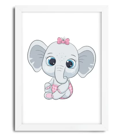 4213g quadro decorativo infantil elefantinha bebe moldura branca