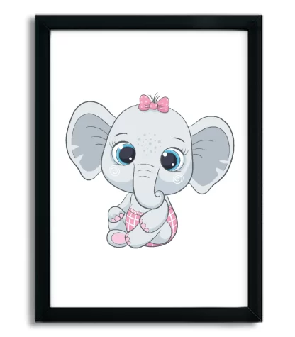 4213g quadro decorativo infantil elefantinha bebe moldura preta
