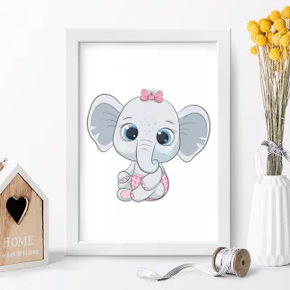 4213g quadro decorativo infantil elefantinha bebe realista