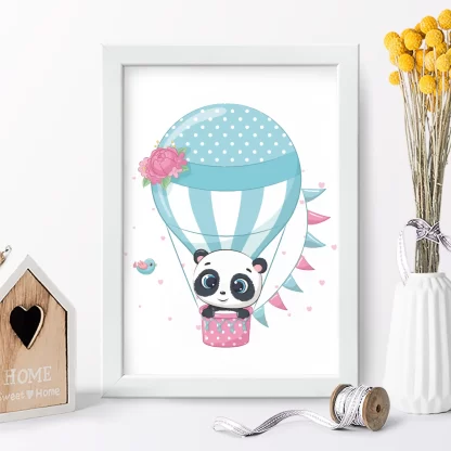 4217g quadro decorativo infantil ursinho panda em balão realista