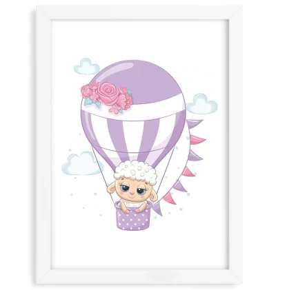 4221g quadro decorativo infantil carneirinho em balão moldura branca