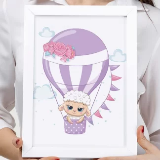 4221g quadro decorativo infantil carneirinho em balão realista
