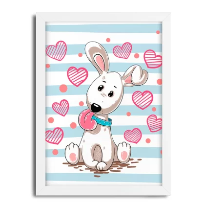 4226g2 quadro decorativo infantil cachorrinho e corações moldura branca