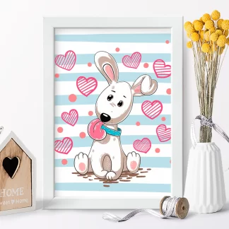 4226g2 quadro decorativo infantil cachorrinho e corações realista