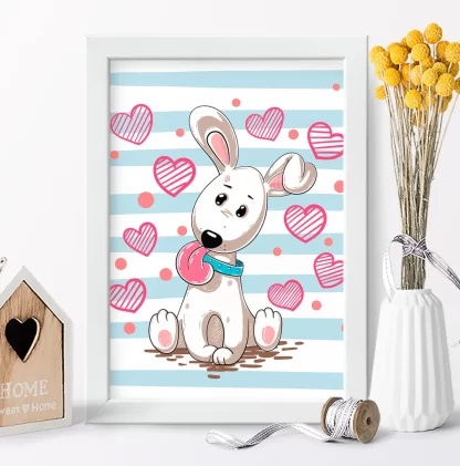 4226g2 quadro decorativo infantil cachorrinho e corações realista