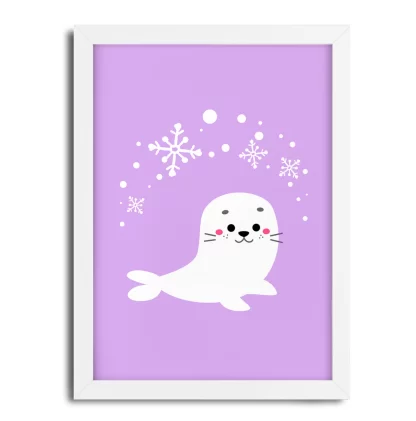 4230g5 quadro decorativo infantil foca lilás moldura branca