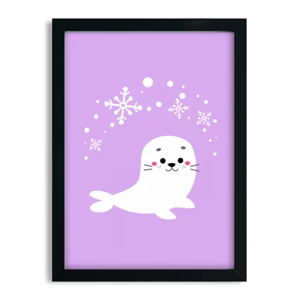 4230g5 quadro decorativo infantil foca lilás moldura preta