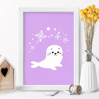 4230g5 quadro decorativo infantil foca lilás realista