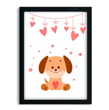 4232g2 quadro decorativo infantil cachorrinho e corações moldura preta