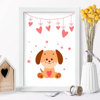 4232g2 quadro decorativo infantil cachorrinho e corações realista