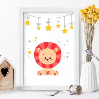 4232g3 quadro decorativo infantil leãozinho com estrelas realista
