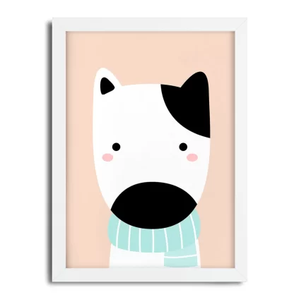 4236g1 quadro decorativo infantil cachorrinho de cachecol moldura branca