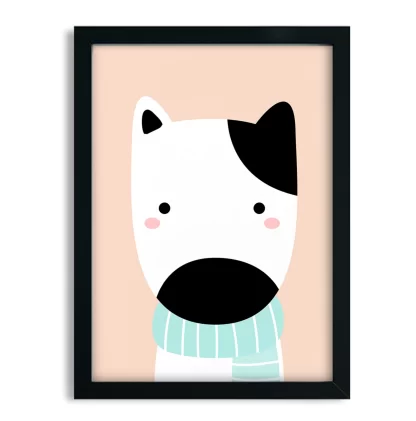 4236g1 quadro decorativo infantil cachorrinho de cachecol moldura preta